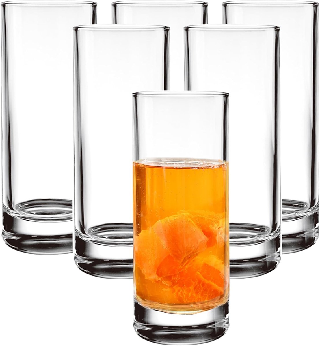 Set van 6 Hoge Drinkglazen met Zware Bodem voor Water, Sap, Cocktails en Whisky