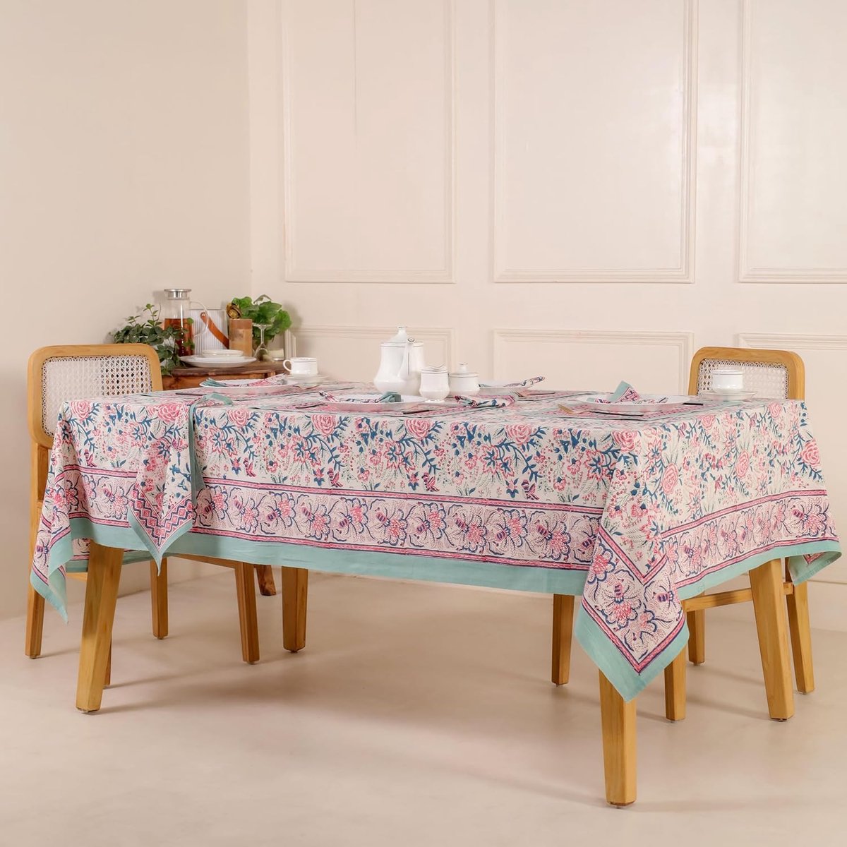 Luxe Handbedrukt Katoenen Tafelkleed Rechthoekig - Duurzaam en Decoratief Tafel linnen