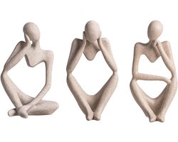 Abstracte kunstsculpturen van drie figuren voor woonkamer en kantoor