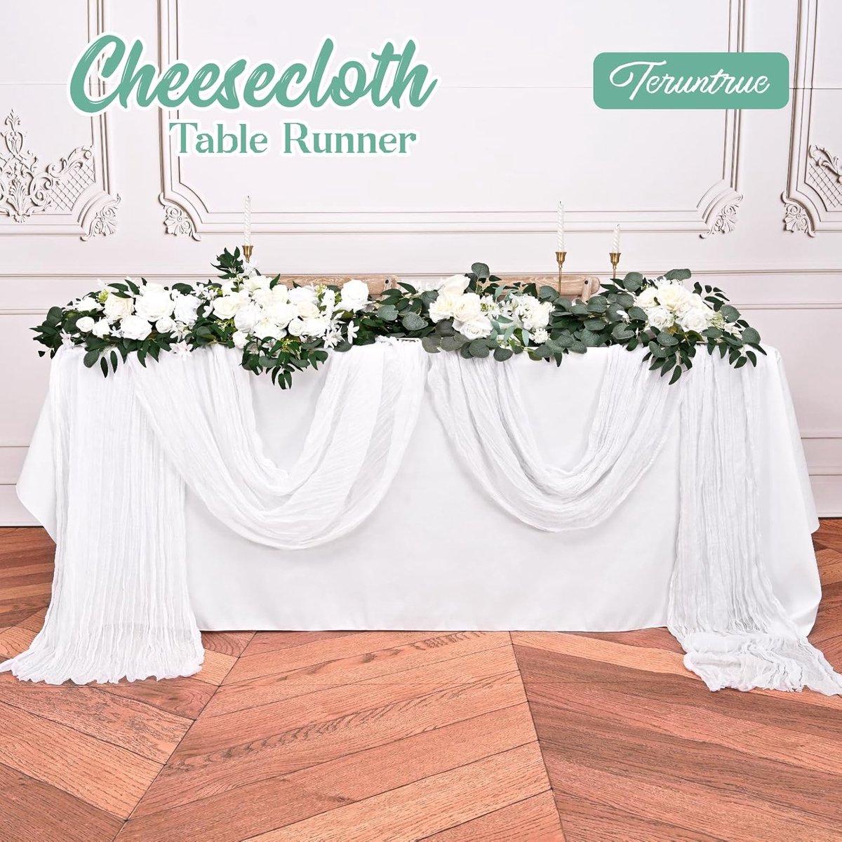 10x Witte Kaasdoek Tafelloper Lengte 3 Meter Boho Decoratie voor Feest en Bruiloft