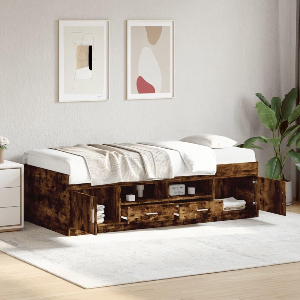 Multifunctionele Slaapbank met Opberglades Hout Gerookt Eiken 75x190 cm
