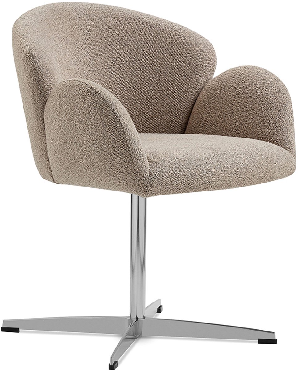KOMHTOM BLACKCOLORS Moby Premium draaibare eetkamerstoel - Holle zitting en hoge armleuningen, structuur in glanzend roestvrij staal, hoogte 48 cm, mokka-kleurige stof Bruin