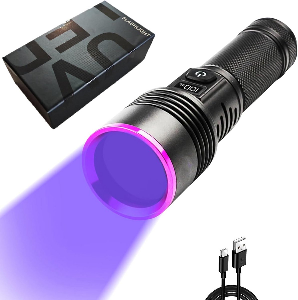 Krachtige 365 nm UV Zaklamp met Traploze Dimmer en Oplaadbare Batterij