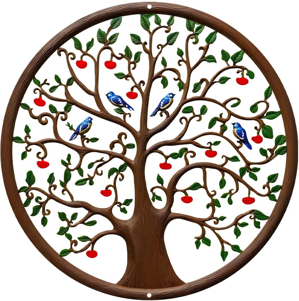 Metalen Wanddecoratie Levensthema met Vogels 28cm - Sfeervolle Muurhanger