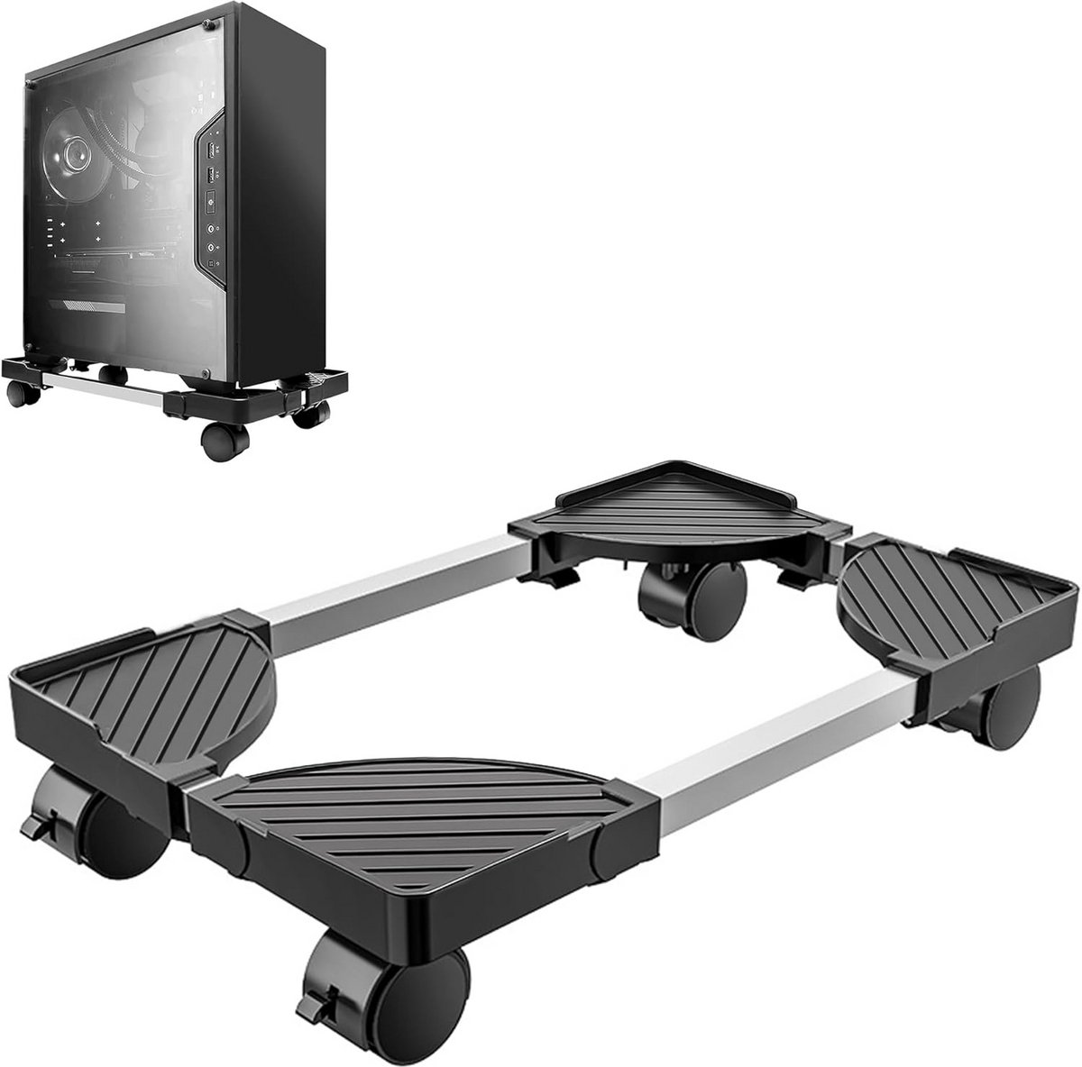 Verstelbare PC Tower Houder onder Bureau met Zwenkwielen