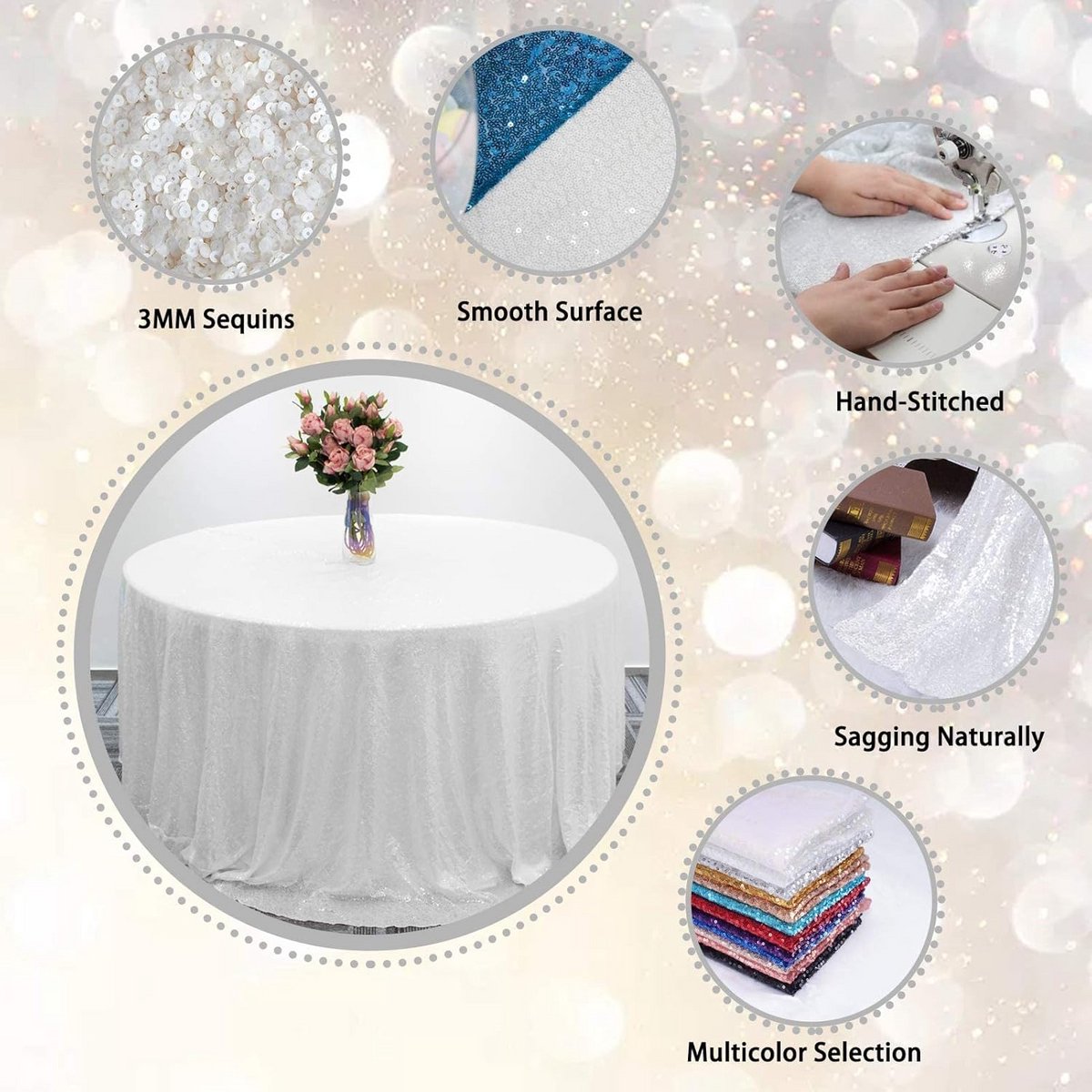 Ronde Pailletten Tafelkleed Glitter Tafeldecoratie voor Feest en Kerst
