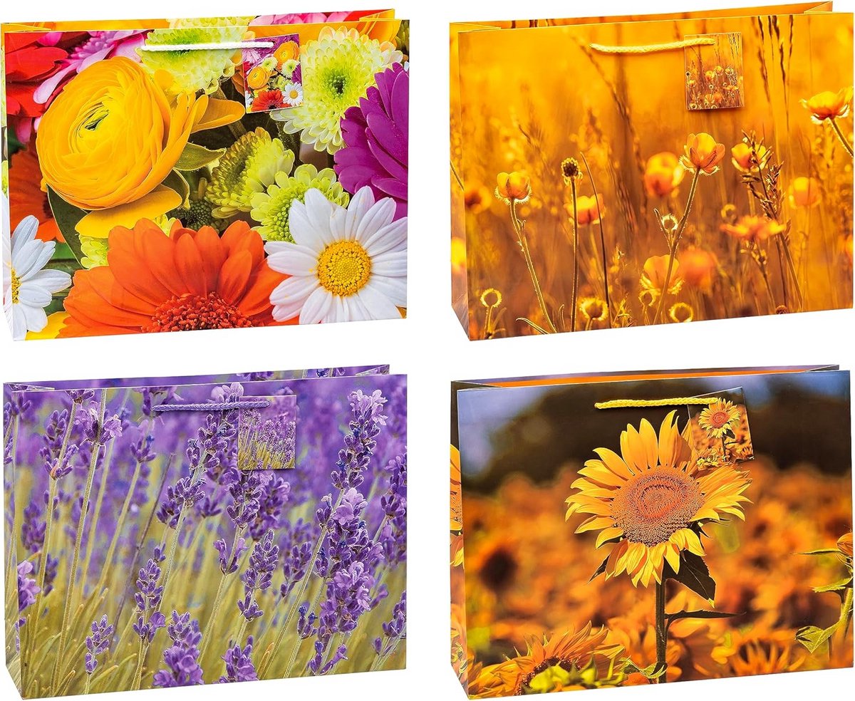 Set van 12 Cadeau Tassen Bloemenmix Shopper - Stevig en Scheurvast