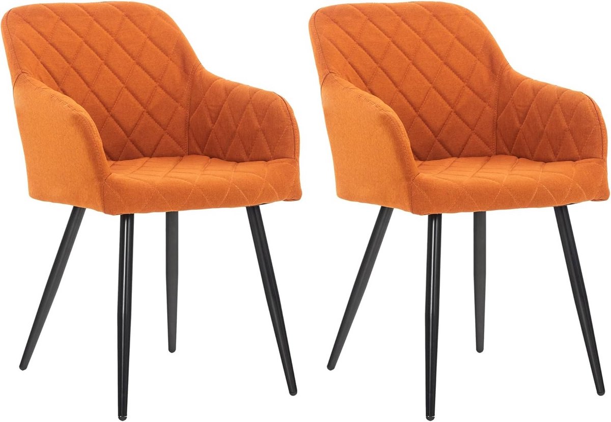 Set van 2 Moderne Eetkamerstoelen met Armleuningen en Metalen Onderstel