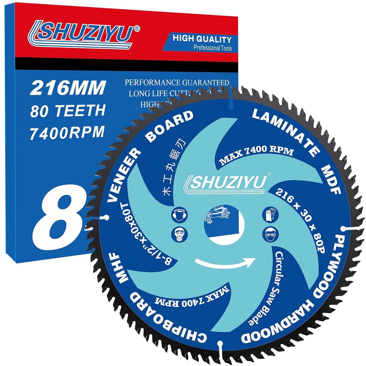 Universeel Cirkelzaagblad Hout 216mm 80T met Asgat 30mm - Voor Hardhout & Laminaat