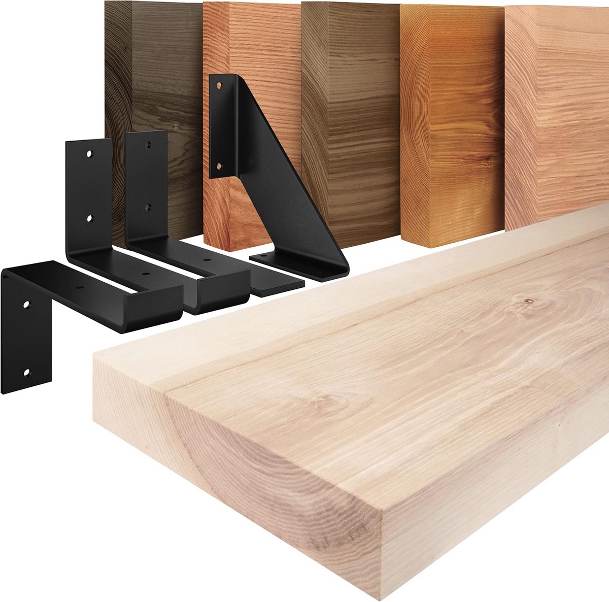 Massief Houten Wandplank Basis Wit 50cm - Robuuste Wandrek van Essen of Eikenhout Look