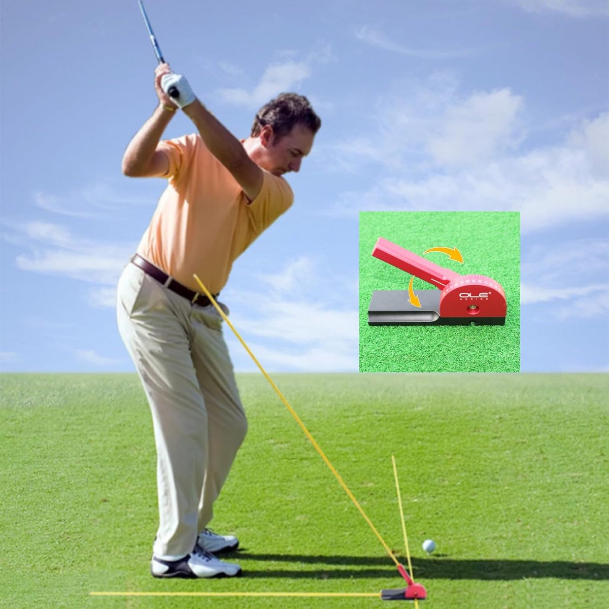 Draagbare Golf Swing Trainer met 3 Uitlijnstokjes en Hoekwijzerplaat