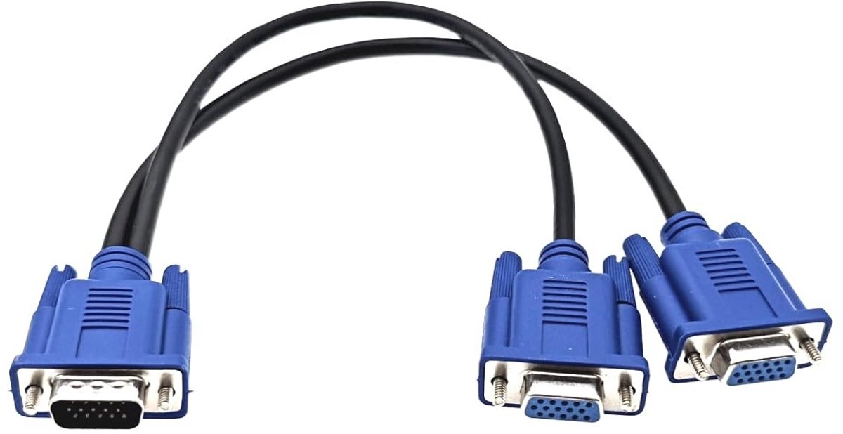 VGA Y-Splitterkabel 1 Man naar 2 Vrouw - Beeldscherm Verdeler voor PC, Laptop en Projector