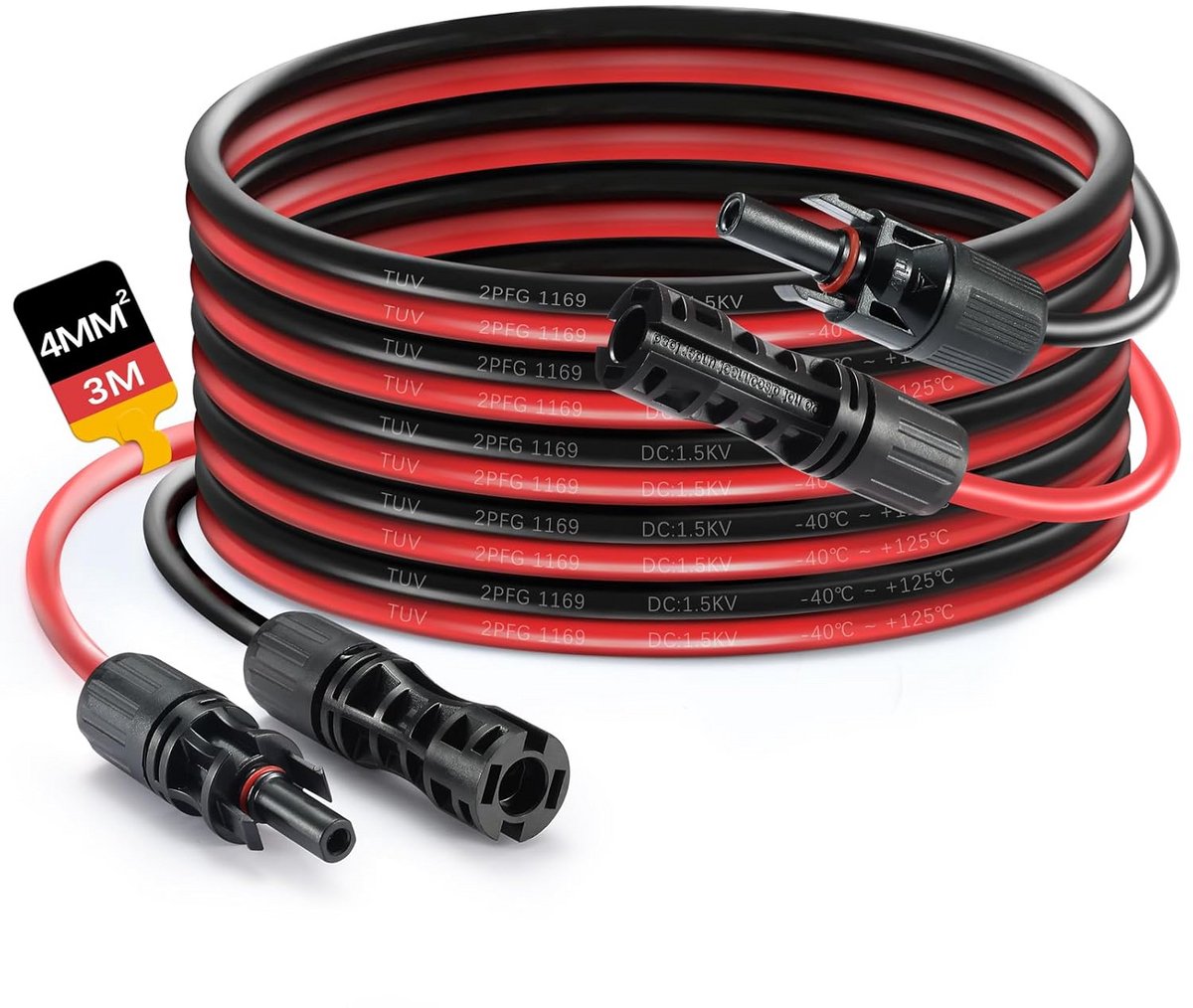 Verlengkabels voor Zonnepanelen (Rood & Zwart) - Waterdichte MC4 Connectoren - 4mm² Duurzame Solarkabel