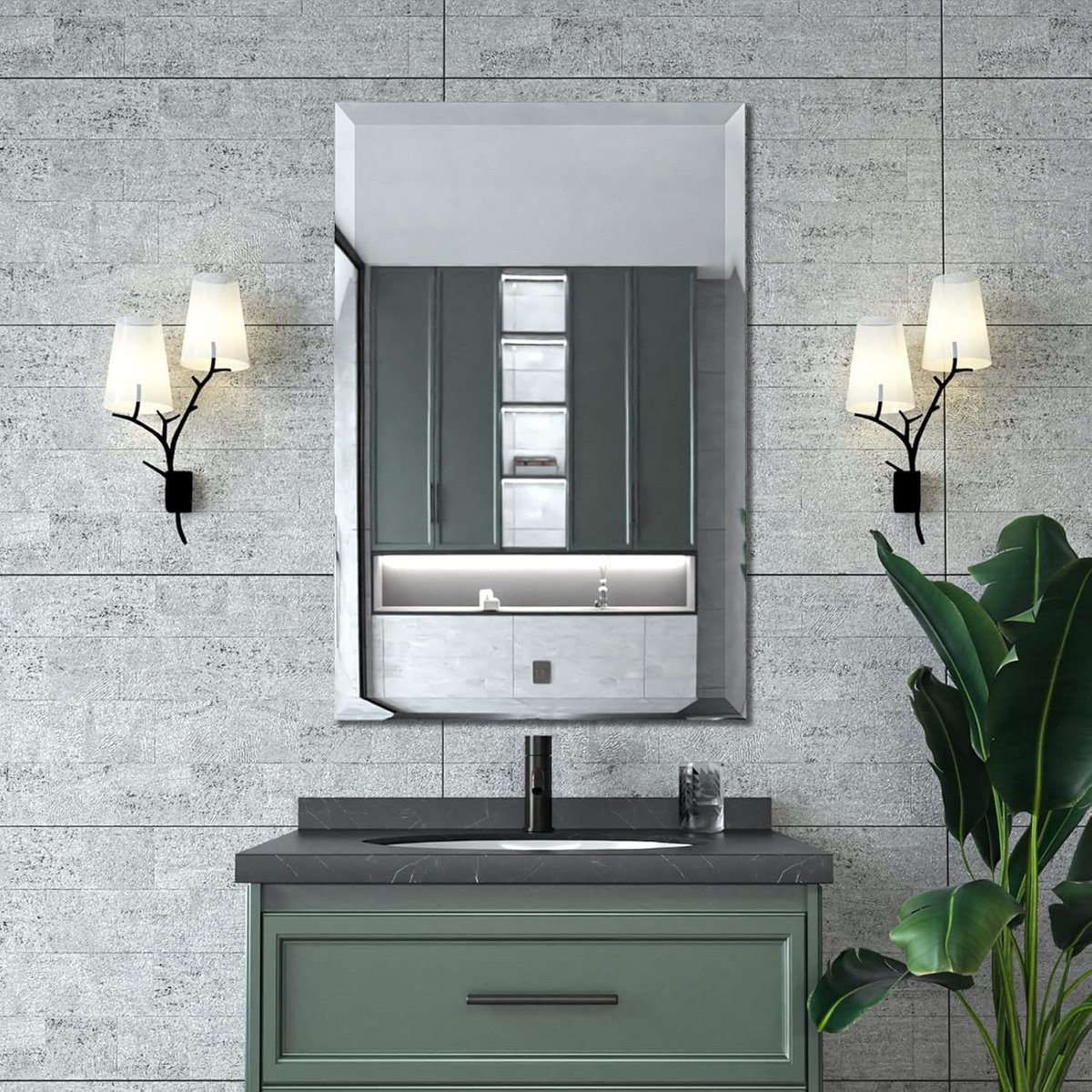 Zesijdige Rechthoekige Badkamerspiegel 61x91 cm - Frameloos en Afgeschuind Glas