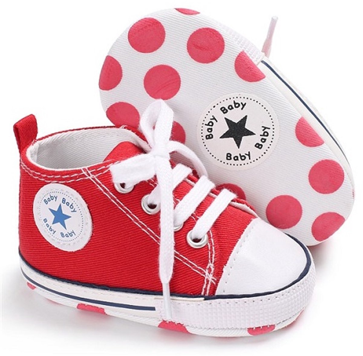 Ukkie Slofjes Babyschoenen Gympen Star Red Maat 19 - Jongens & Meisjes - Veters - anti slip - flexibele zool - 4-9 maanden