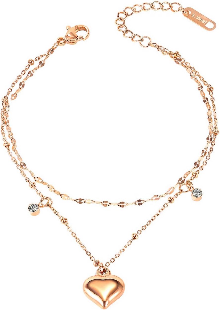 Verstelbaar Hart Enkelbandje Dames - Waterdicht Roestvrij Staal