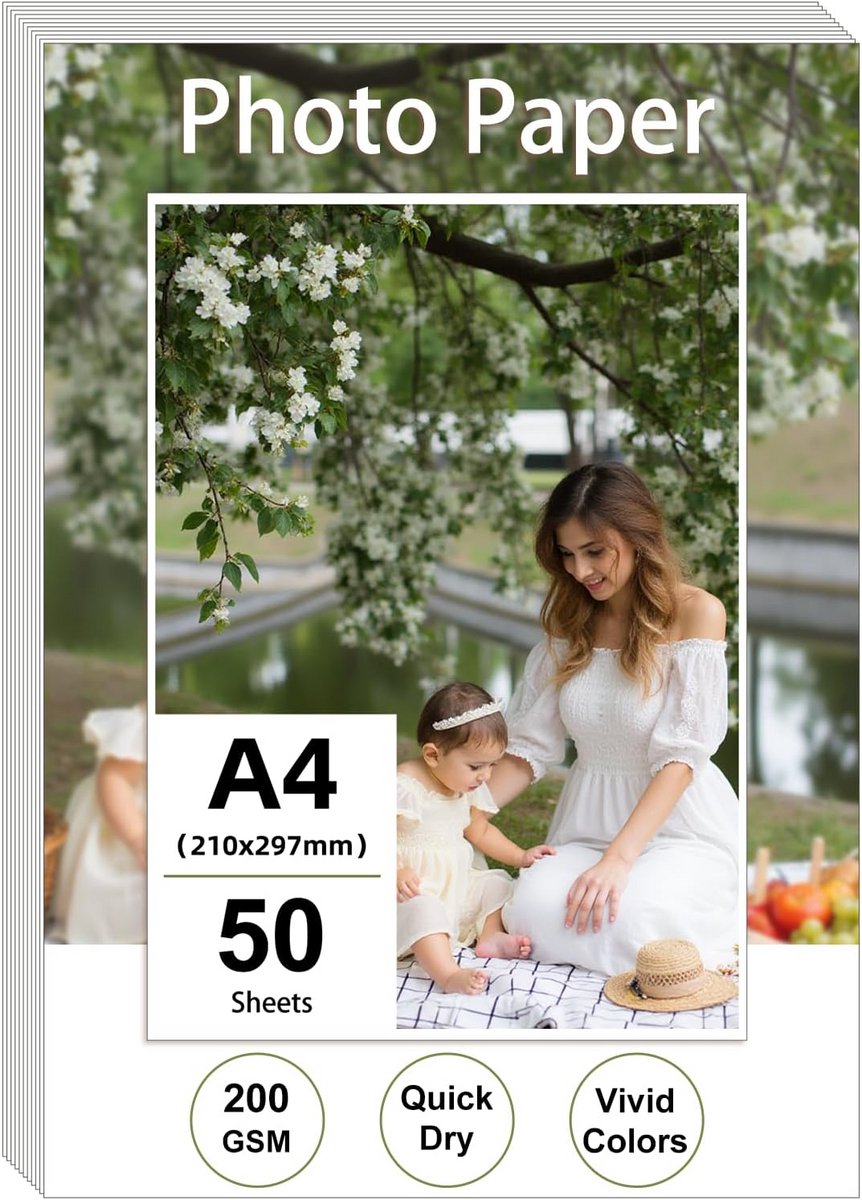 50 Vellen A4 Glanzend Fotopapier 200 g/m² Premium Kwaliteit