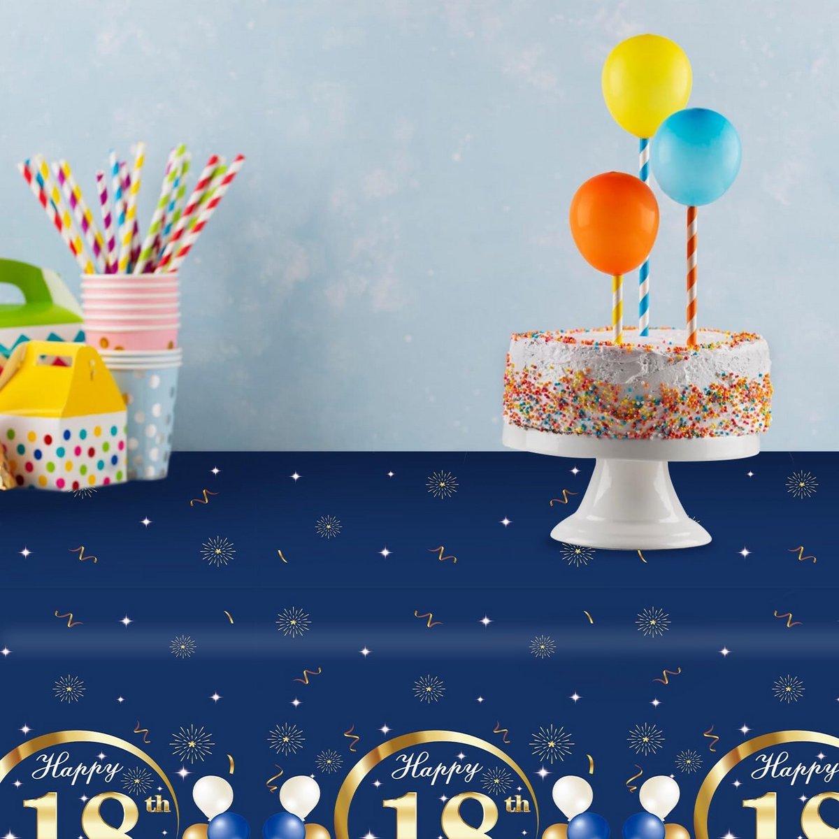 2x Rechthoekig Tafelkleed Blauw Goud 18 Jarig Jubileum Feest 137 x 274 cm