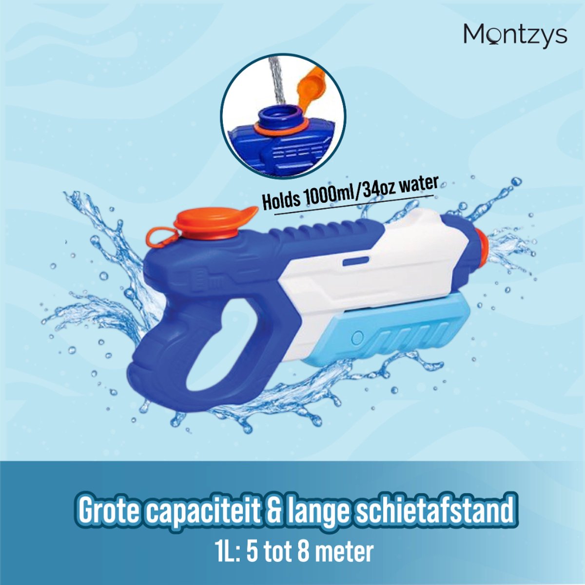 Montzys® Waterpistool Set - 2 Stuks - Water Pistool - Waterspeelgoed & Buitenspeelgoed - Geschikt voor Super Soaker - Speelgoed Kinderen — afbeelding 5