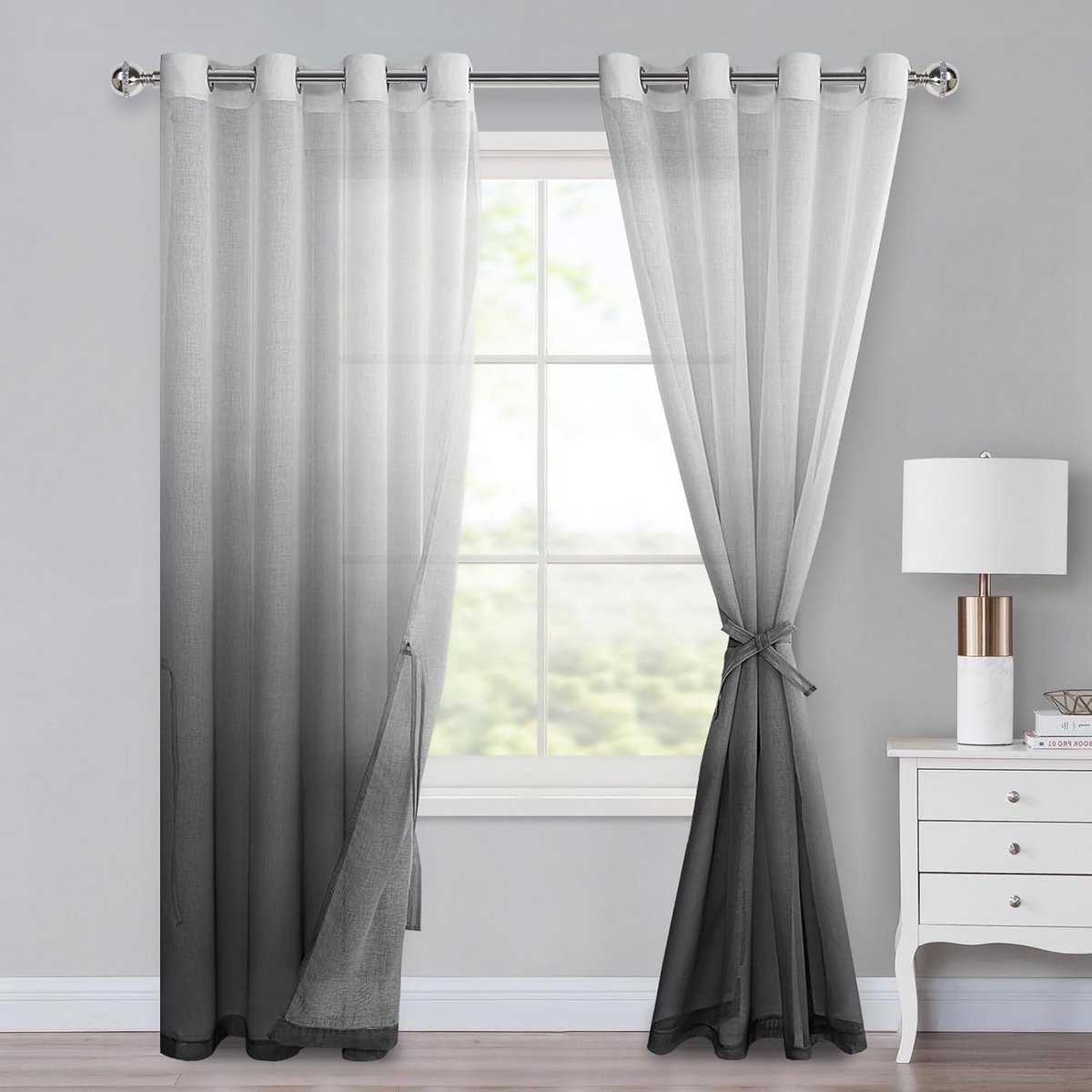 Ombré Gradiënt Gordijnen Set van 2 met Lusbevestiging 225 x 140 cm Grijs