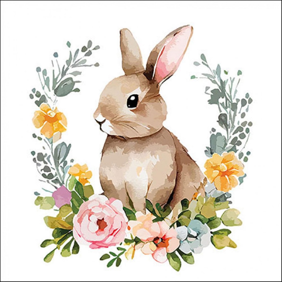 20 Papieren Servetten Pasen - Konijn & Bloemen Tafeldecoratie 33x33 cm