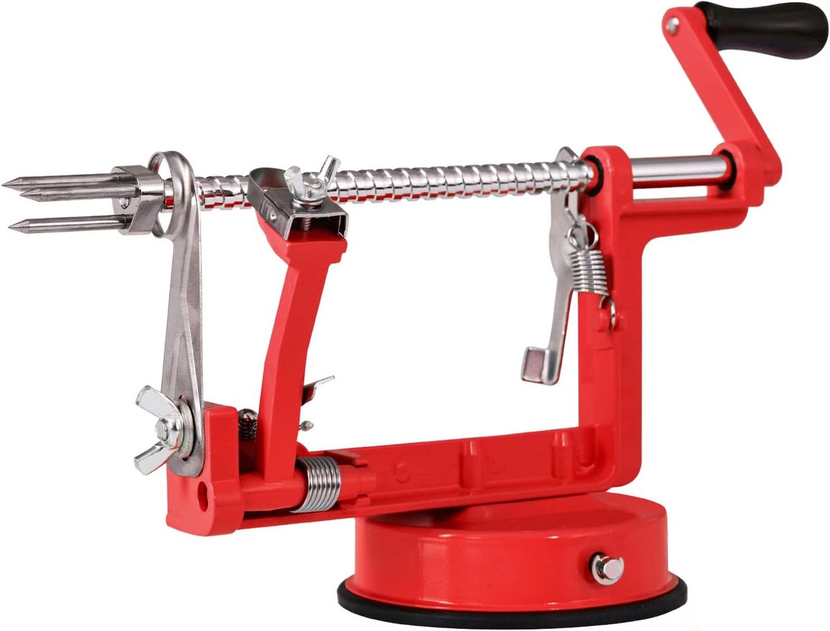 3 In 1 Appelboor - Appelschiller met Zuignap - Groentesnijder Dunschiller - Appelschilmachine - Appelsnijder - RVS - voor Aardappelen en Fruit - Rood