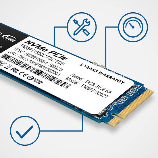 Interne SSD M.2 NVMe PCIe 3.0 voor PC en Laptop - 2000GB Opslag van Merkloos — afbeelding 2
