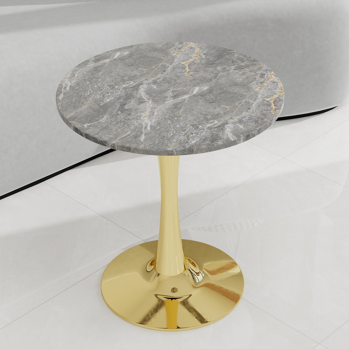 STILVORA Salontafel - Ronde Tafel Met Kunstmarmeren Blad - Modern Minimalistisch Voor Woonkamer Eethoek En Lounge - Goud - 70 Cm
