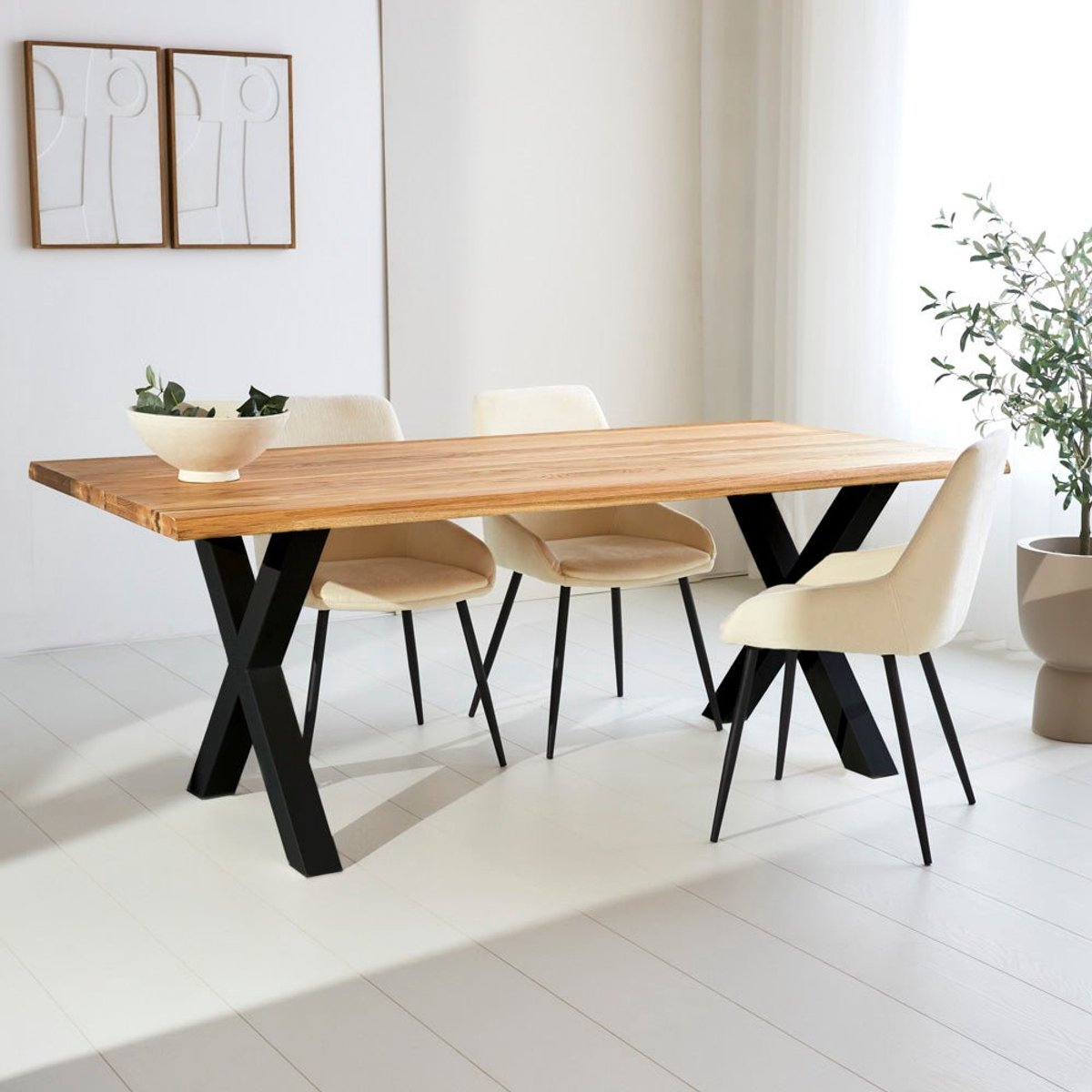 Dimehouse Eettafel Milas Eikenhout X-poot Zwart 140 x 80 cm - Eikenhout - Industrieel - Rechthoek Naturel