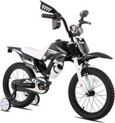 KEANO Motocross Stoere Kinderfiets - 16 Inch - Voor Jongens & Meisjes (4-7 jaar) - Met Zijwieltjes & Nummerbord - Zwart