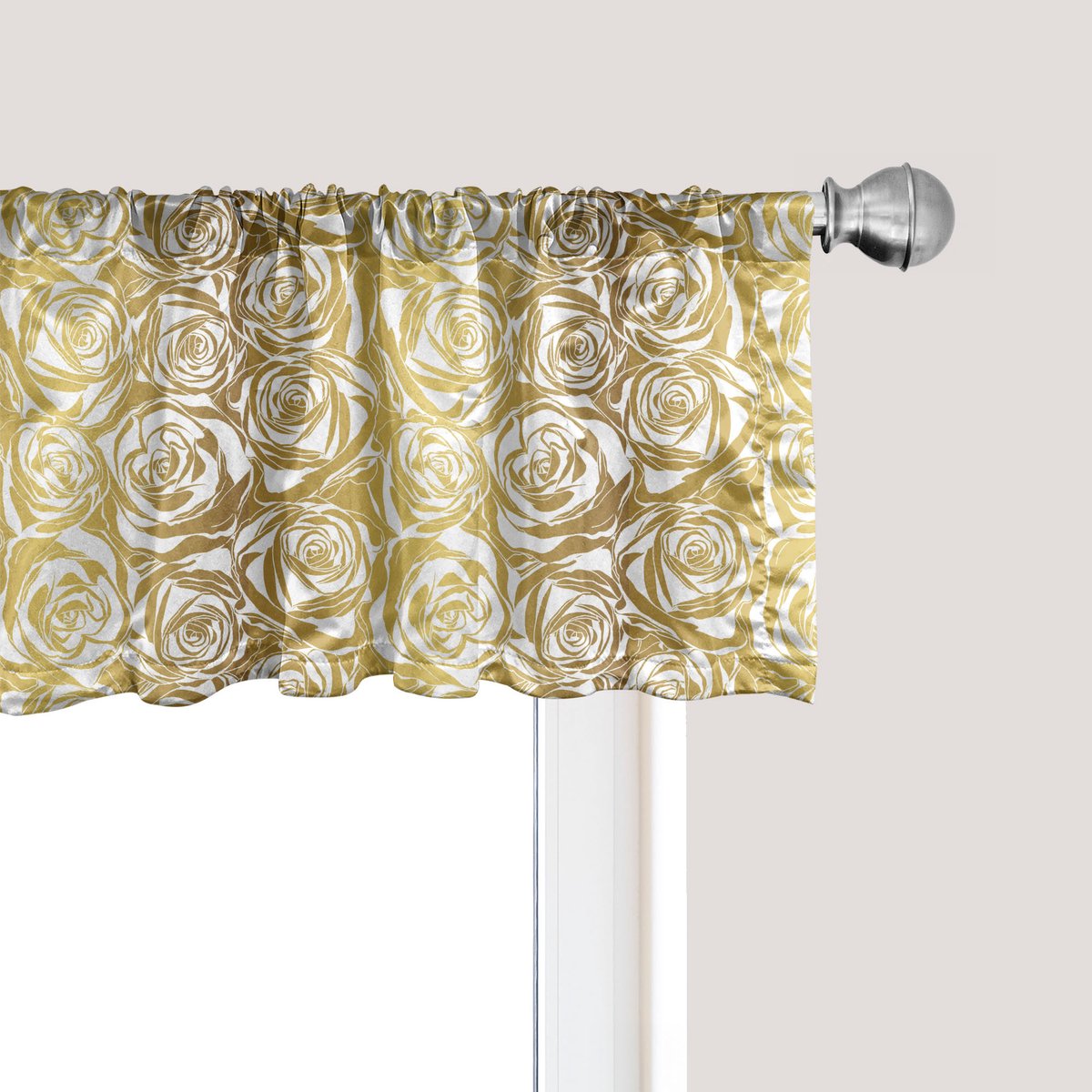 ABAKUHAUS Bloemenpatroon voor het raam, gordijnvalletje voor keuken en slaapkamer met tunnelzoom, 137 cm x 45 cm, Aardgeel Koffie