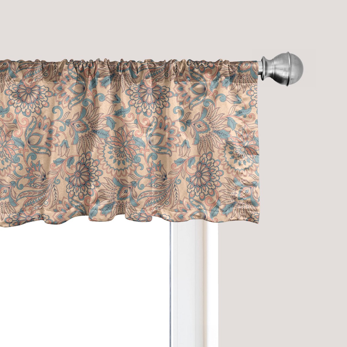 ABAKUHAUS Etnische raamvalance, gordijnvalance voor keuken en slaapkamer met tunnelzoom, 137 cm x 30 cm, perzikkleurig