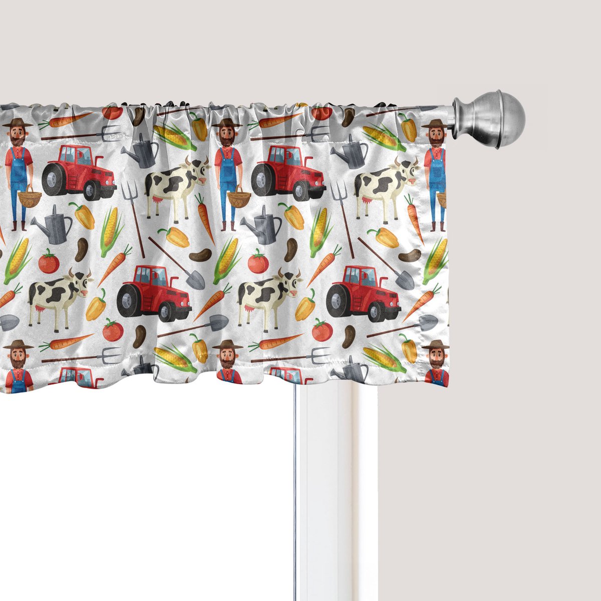 ABAKUHAUS Boerderij Raamvalletje, Gordijnvalletje voor Keuken en Slaapkamer Decoratie met Tunnelzoom, 137 cm x 30 cm, Meerkleurig