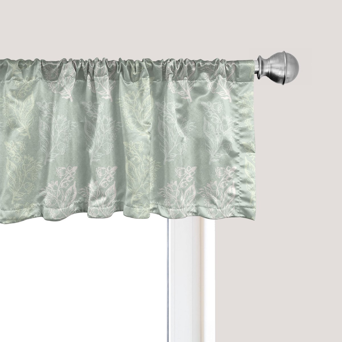 ABAKUHAUS Botanische raamvalance, gordijnvalance voor keuken en slaapkamer met tunnelzoom, 137 cm x 45 cm, licht saliegroen wit