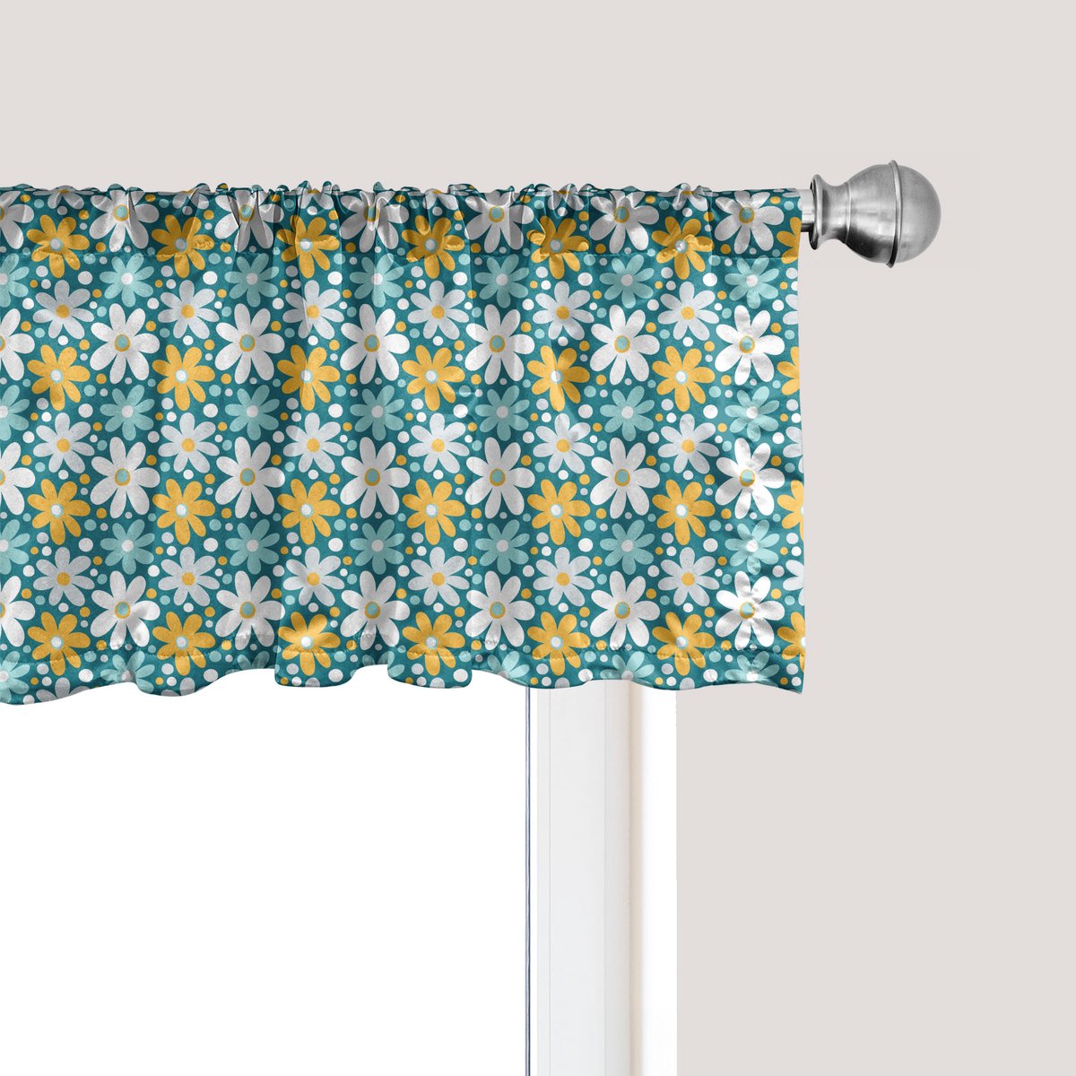 ABAKUHAUS Lente raamvalletje, Gordijnvalletje voor keuken en slaapkamer met tunnelzoom, 137 cm x 30 cm, Teal Lichtblauw Oranje