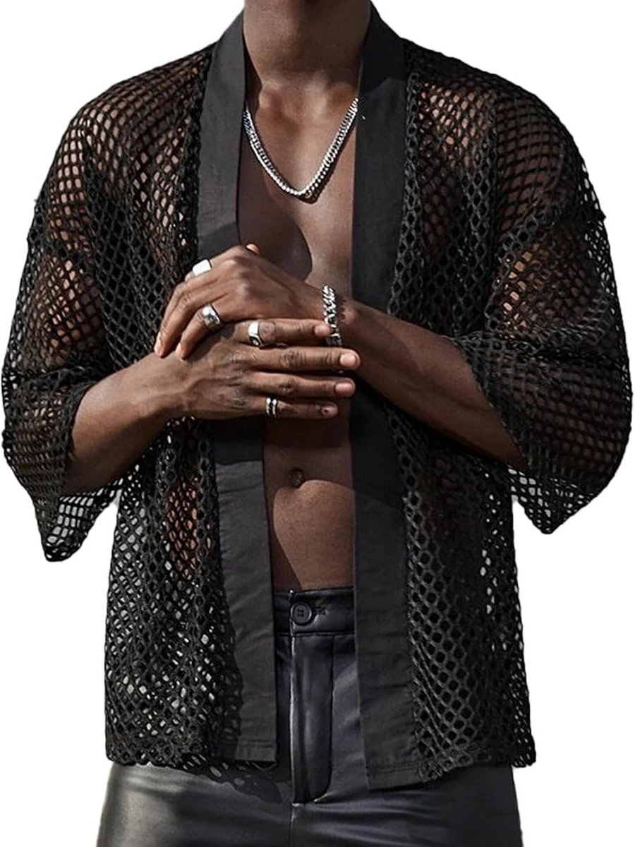 Doorzichtig Mesh Shirt met Lange Mouwen voor Heren - Sexy Clubwear