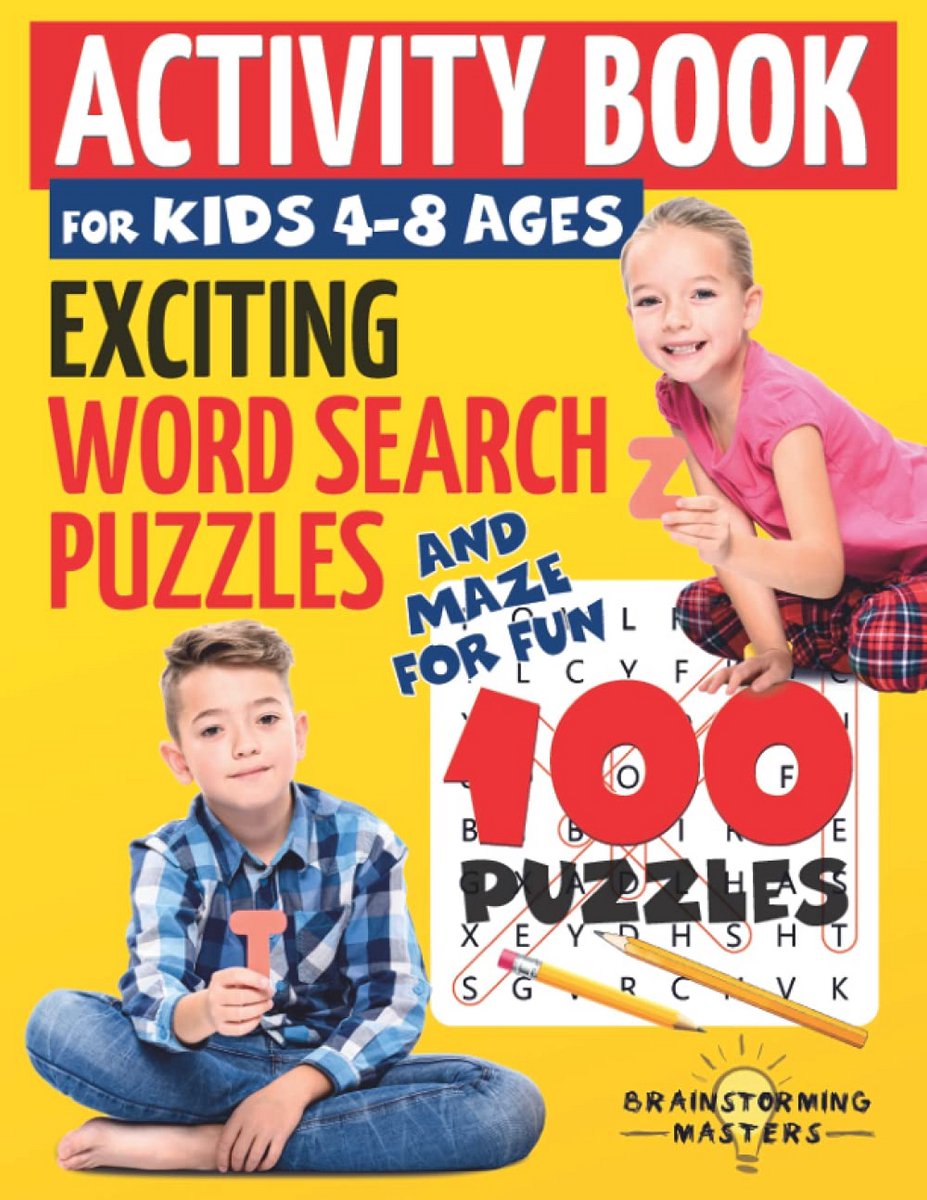 Woordzoekers en Doolhoven Puzzelboek voor Kinderen 4-8 Jaar