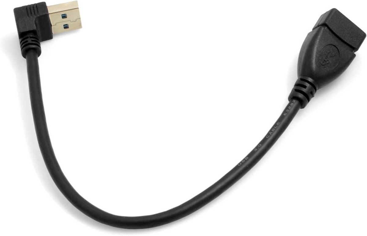 USB 3.0 Adapterkabel 90 Graden Hoek (Vrouwelijk naar Mannelijk) 23 cm Zwart