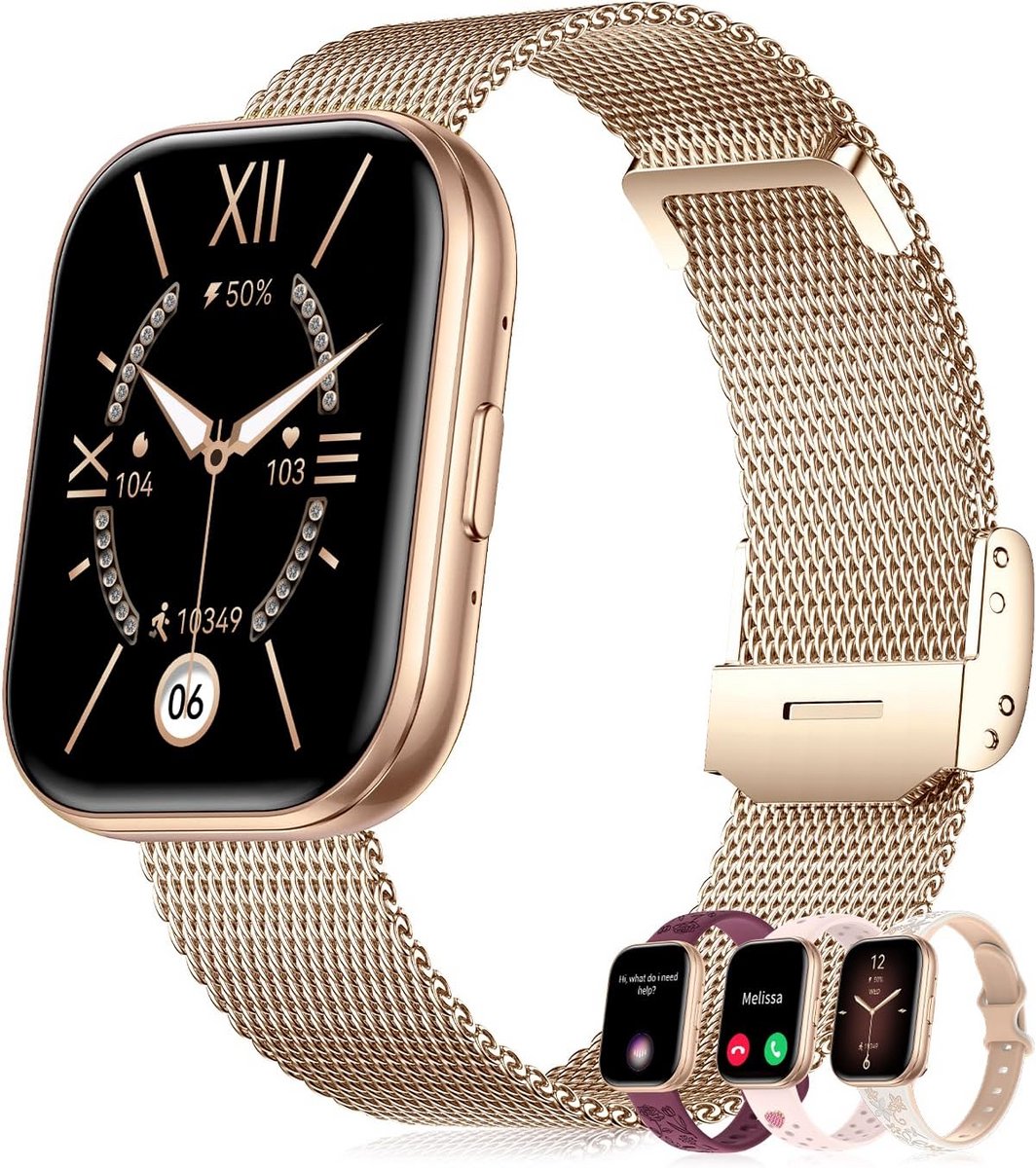 Dames Smartwatch met Bluetooth Oproepfunctie, Stappenteller en Hartslagmeting