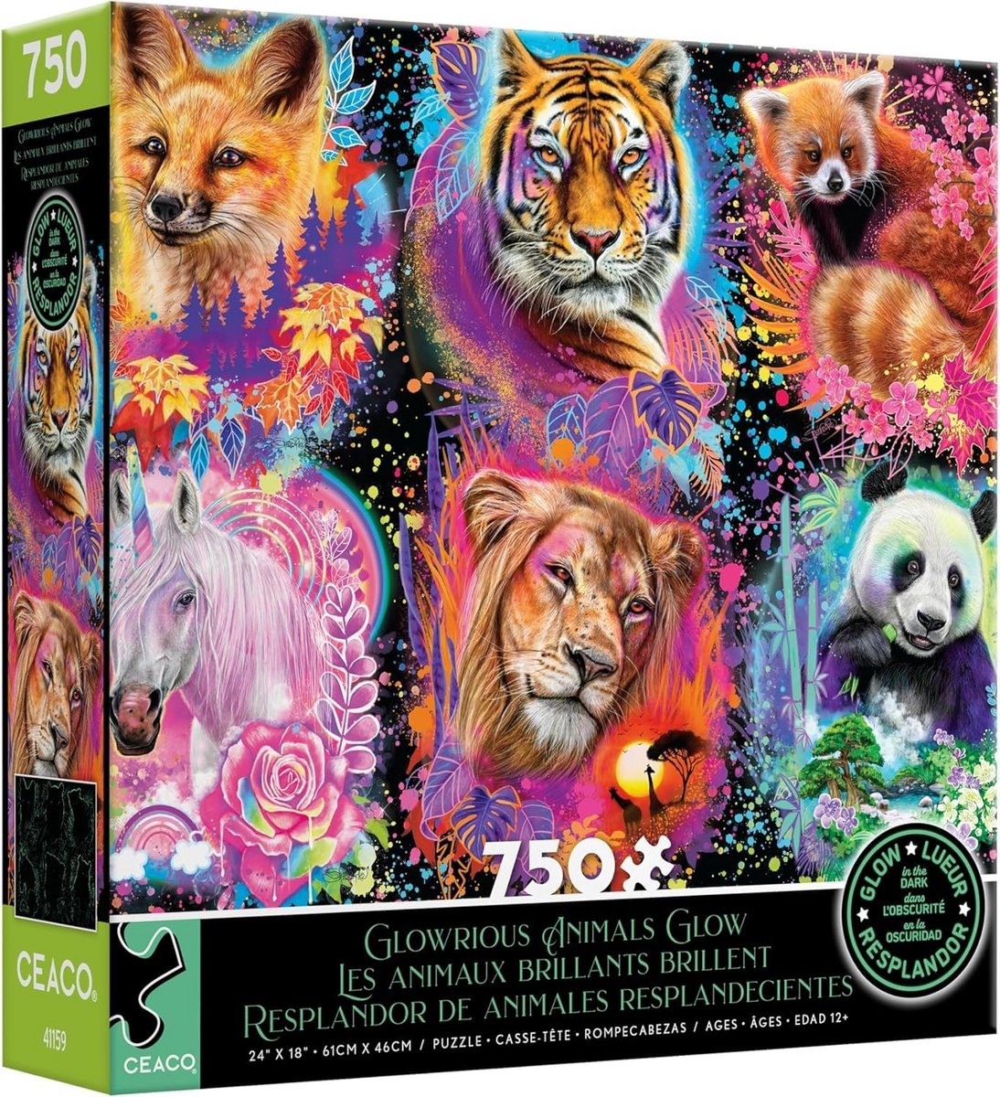 Glow in the Dark Puzzel 750 Stukjes - Dierenprint Collage