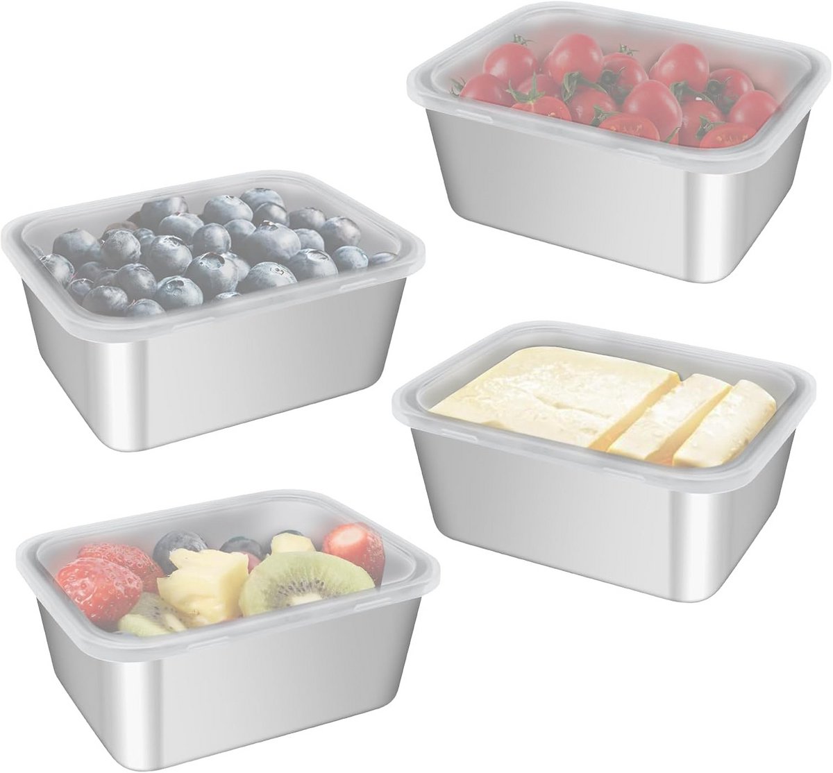 4x Roestvrijstalen Voedselcontainers met Lekdichte Deksel - Snack- & Lunchboxen
