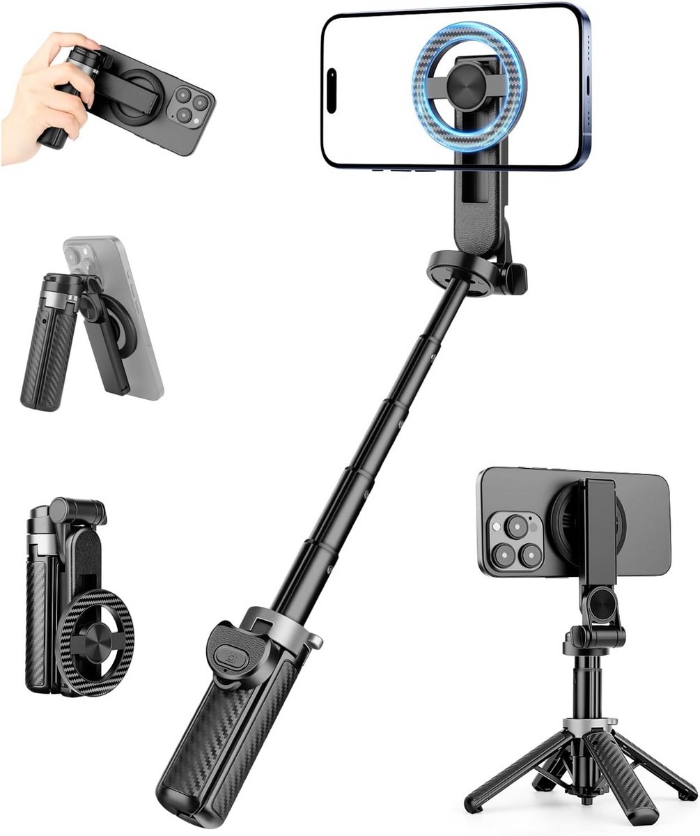 Draagbare Selfie Stick met Magnetische Bevestiging en Ingebouwd Statief