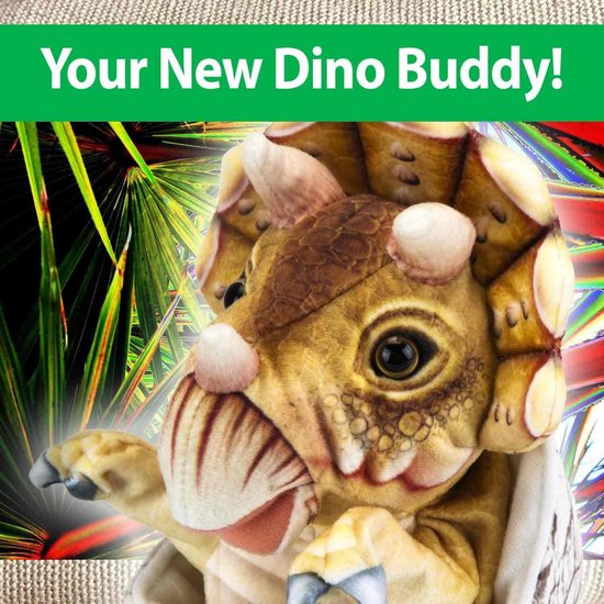 Realistisch Triceratops Ei Handpop 23cm, Super Zacht Pluche dinosaurus knuffel — afbeelding 3