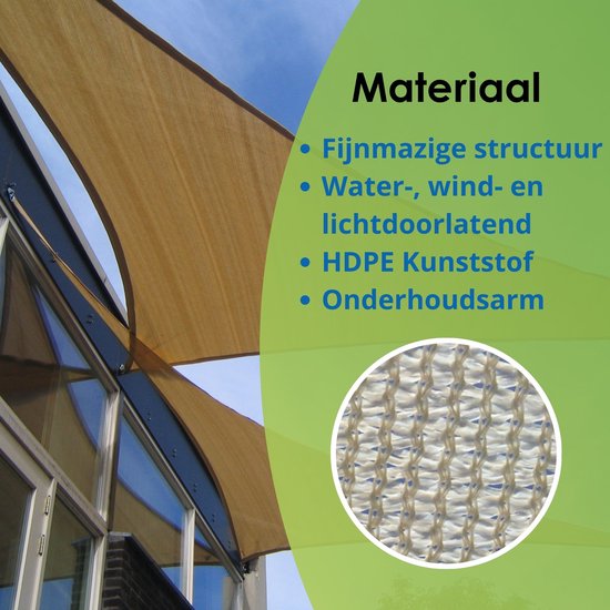 Buitenkado schaduwdoek vierkant 2x2 m - HDPE/RVS - crème wit