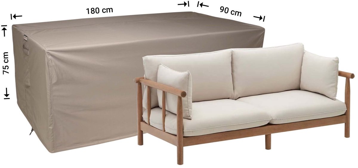 Raffles Covers Loungebank hoes - 180 x 90 H: 75 cm - RLB180small - Waterdicht - Ademend - UV-bestendig - Elastisch rijgkoord - Beschermhoes tuinmeubelen Taupe