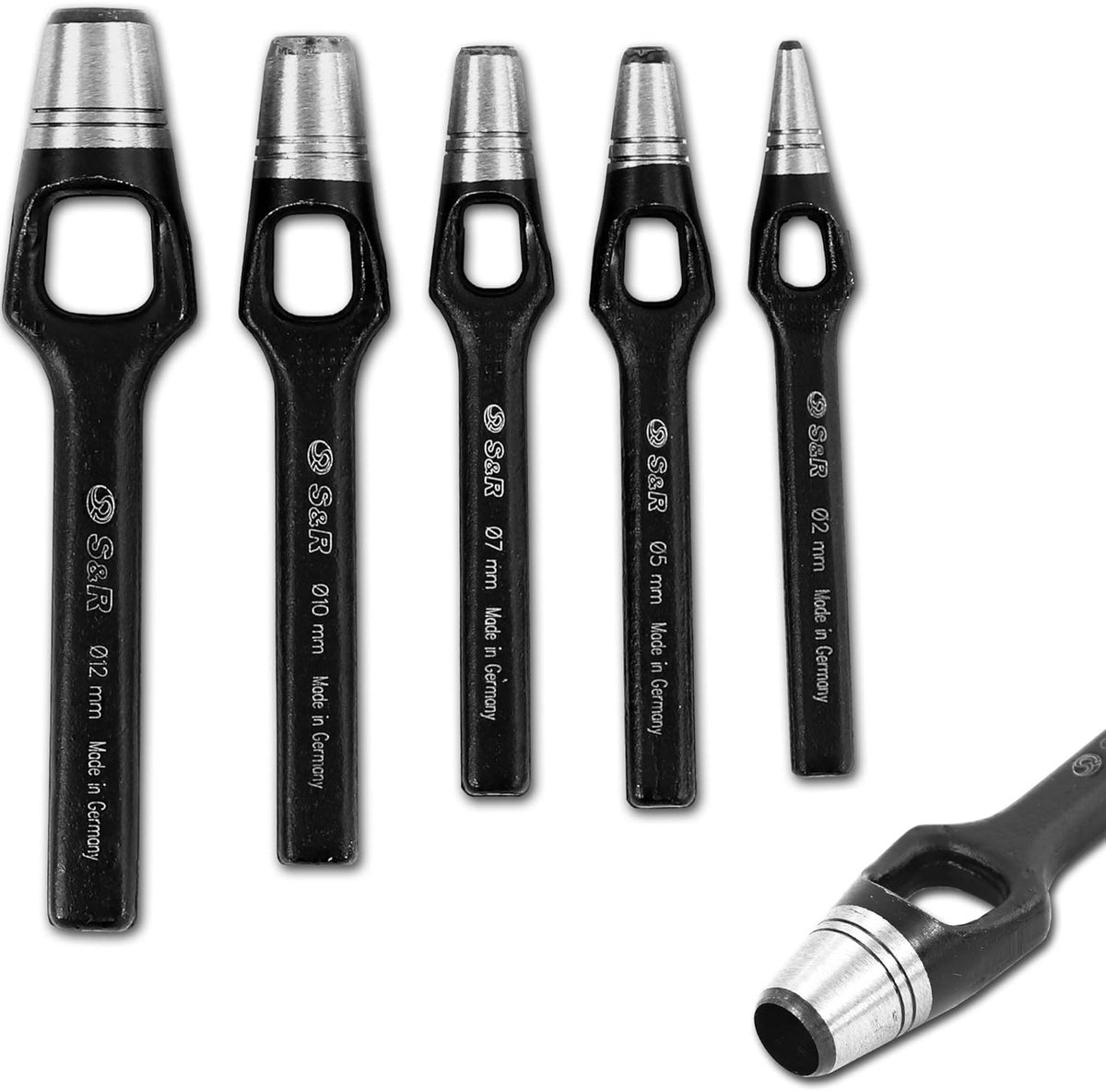 Set van 5 Ronde Stempels voor Leer en Metaal Bewerken (3-14 mm)