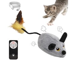 longziming-Elektrisch kattenspeelgoed - Interactief kattenspeelgoed - Kattenspeeltje - 1 stuk - Robothuismuis - 250mAh oplaadbaar - LED-verlichting - Zacht pluche - USB - Voor actief spelen en jachtinstinct