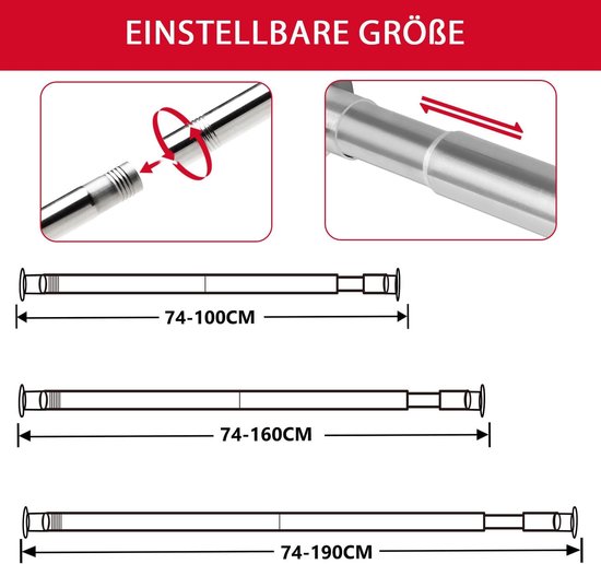 Uittrekbare Kaststang 70-163 cm - Telescoopstang voor Kledingkast - Diameter 25 mm van Merkloos	 — afbeelding 3
