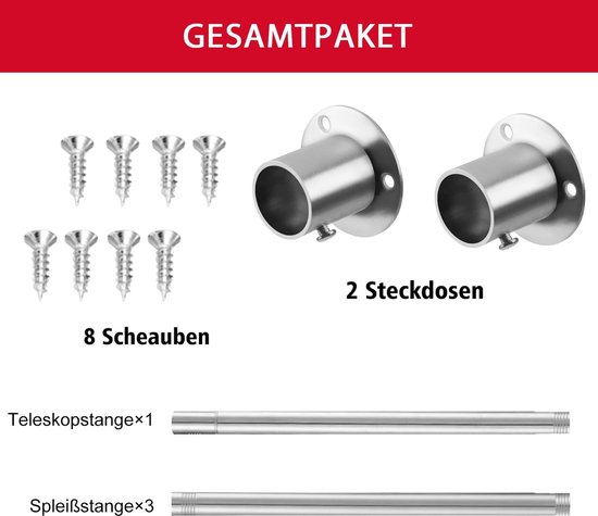 Uittrekbare Kaststang 70-163 cm - Telescoopstang voor Kledingkast - Diameter 25 mm van Merkloos	 — afbeelding 4