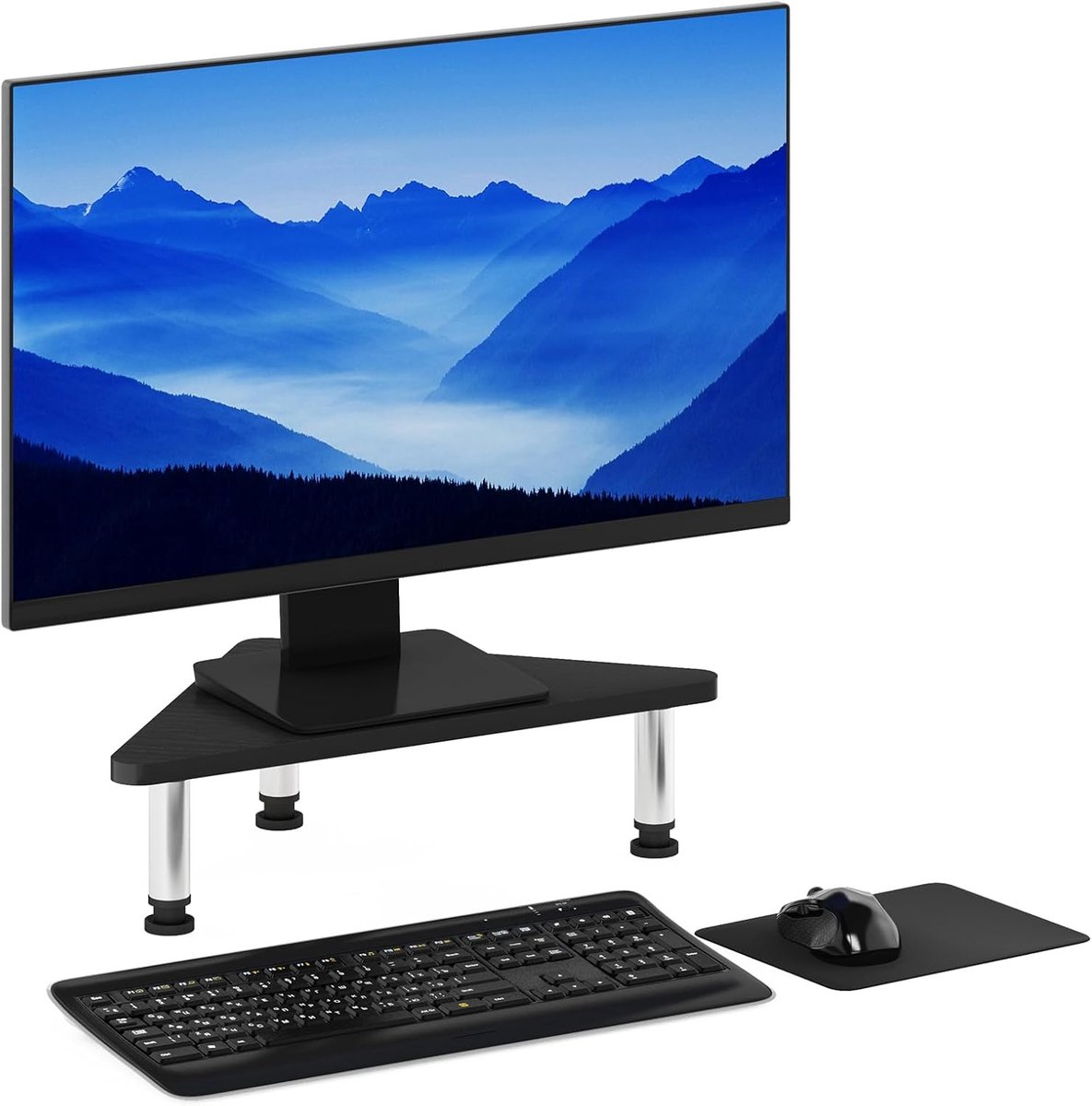 Riser voor hoekmonitor met roestvrijstalen buizen, ontworpen hout, Americano, 49,8 (B) x 11,7 (H) x 26,9 (D) cm